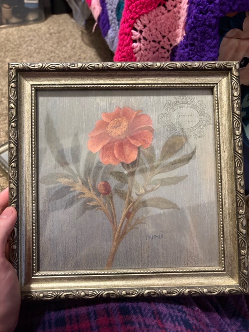 Bed Bath & Beyond Orange Floral Botanical Print- Zinnia